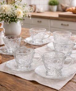 Jogo Xícara Café 160ml Vidro Fleur com Pires Elegante