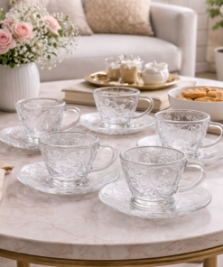 Jogo Xícara Café 80ml Vidro Fleur com Pires Elegante