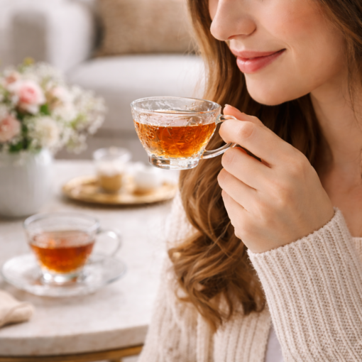 Jogo Xícara Café 80ml Vidro Fleur com Pires Elegante
