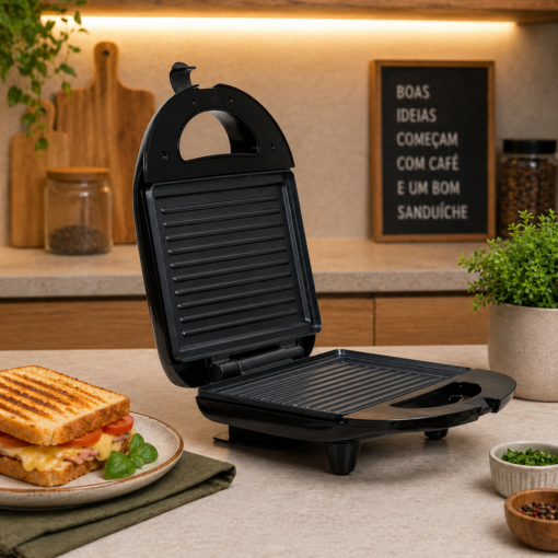 Grill e Sanduicheira Elétrica Preta 220V Util