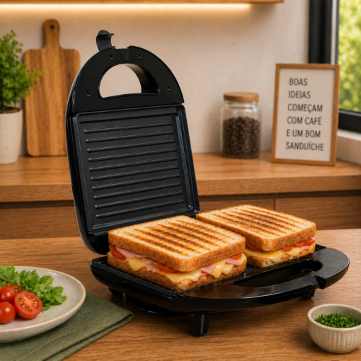Grill e Sanduicheira Elétrica Preta 220V Util