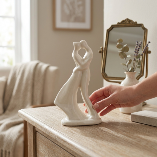 Estatueta Casal Apaixonado Branco 6,5x13 cm MK Estrela