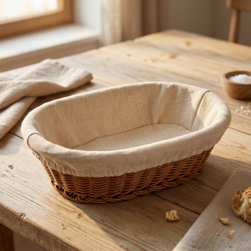 Cesta Oval de Rattan Plástico com Forro Tecido Lyor