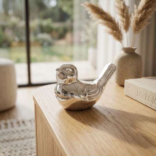 Estatueta para Decoração Passarinho Metalizado MK Estrela