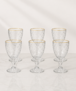 Jogo 6 Taças de Água 320ml Vidro Filete Dourado Petit