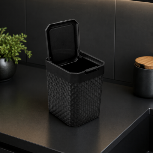 Lixeira Pia Rattan Preta 5L com Tampa Click