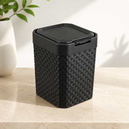 Lixeira Pia Rattan Preta 5L com Tampa Click