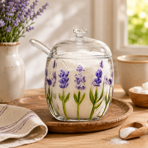 Açucareiro Cristal Lavanda com Tampa e Colher