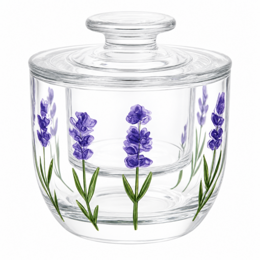 Manteigueira Francesa Lavanda Cristal Hand Painting