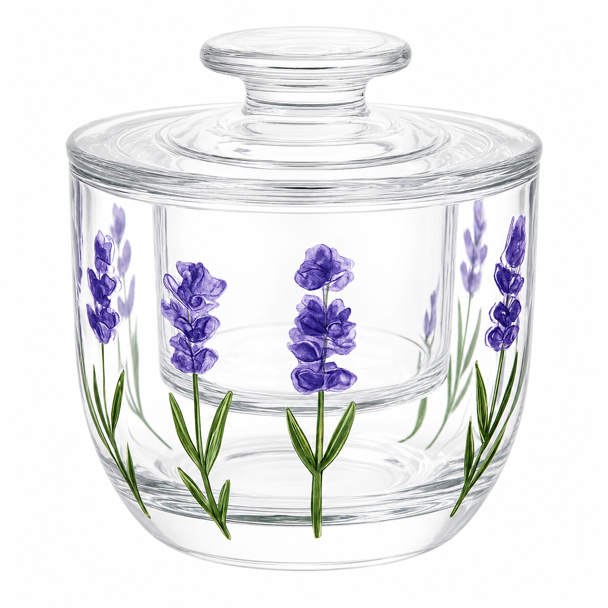Manteigueira Francesa Lavanda Cristal Hand Painting