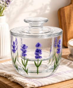Manteigueira Francesa Lavanda Cristal Hand Painting