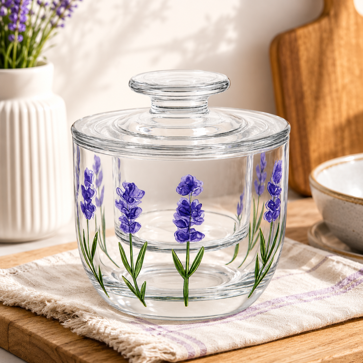 Manteigueira Francesa Lavanda Cristal Hand Painting