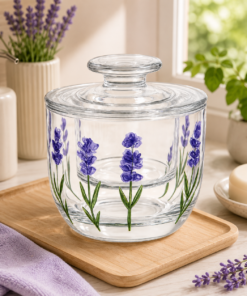 Manteigueira Francesa Lavanda Cristal Hand Painting