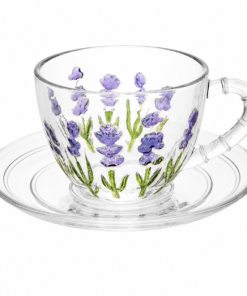 Xícara de Chá Lavanda Hand Painting Cristal Lyor