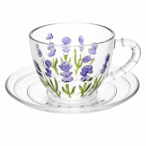 Xícara de Chá Lavanda Hand Painting Cristal Lyor