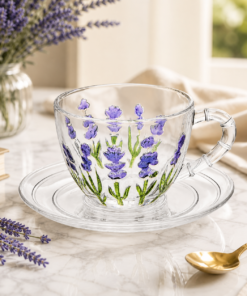 Xícara de Chá Lavanda Hand Painting Cristal Lyor