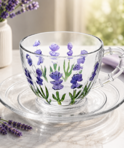 Xícara de Café Cristal Lavanda Hand Painting Lyor