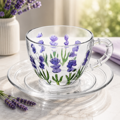 Xícara de Café Cristal Lavanda Hand Painting Lyor