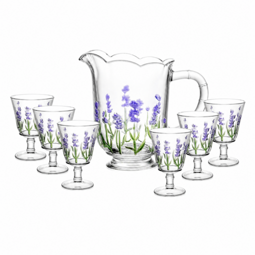 Conjunto Jarra Lavanda Com 6 Taças Lyor 1,5L E 240ml Cristal Ecológico