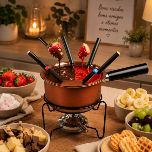 Jogo Fondue 11 Peças Aço Carbono Cobre 16cm
