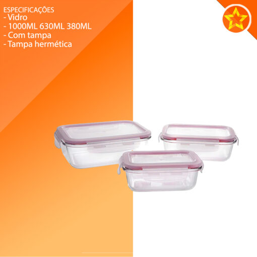Conjunto 3 Potes Casambiente com Tampa