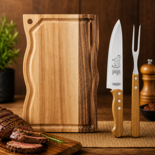 Kit Churrasco Tramontina 3 Peças Inox Cabo Madeira