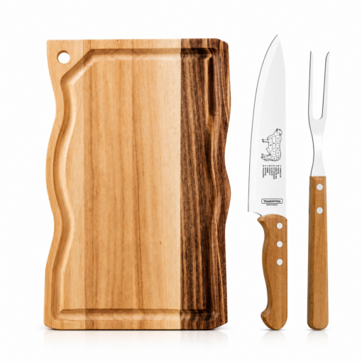 Kit Churrasco Tramontina 3 Peças Inox Cabo Madeira