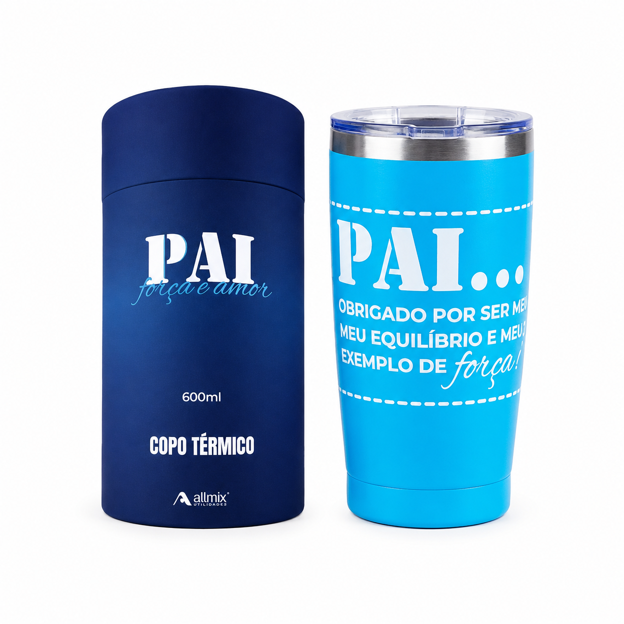 Copo Térmico Pai Amor e Força para Chopp 600ml com Tampa