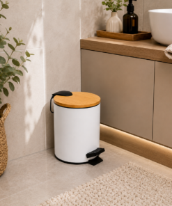 Lixeira Metálica 3L com Pedal e Tampa de Bambu