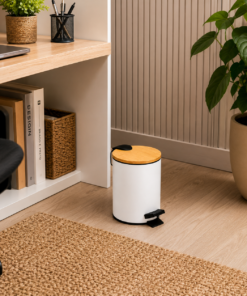 Lixeira Metálica 3L com Pedal e Tampa de Bambu