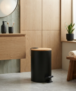 Lixeira Metálica 3L com Pedal e Tampa de Bambu