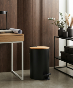 Lixeira Metálica 3L com Pedal e Tampa de Bambu