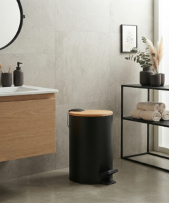 Lixeira Metálica 3L com Pedal e Tampa de Bambu