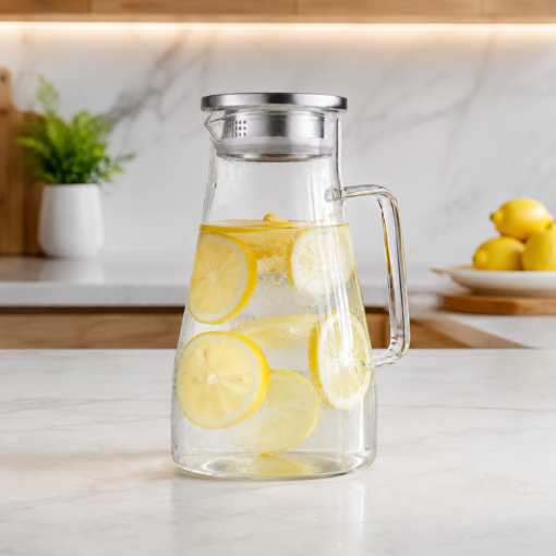 Jarra de Vidro Borossilicato 1,7L com Tampa Inox