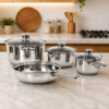 Jogo de Panelas Inox Gourmet 7 Peças com Tampa de Vidro