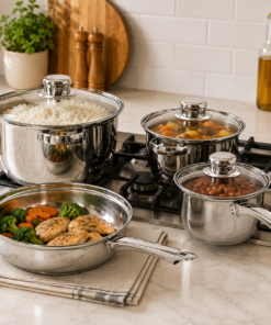 Jogo de Panelas Inox Gourmet 7 Peças com Tampa de Vidro
