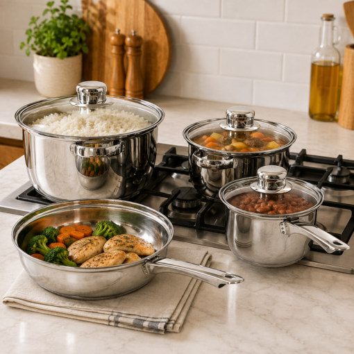 Jogo de Panelas Inox Gourmet 7 Peças com Tampa de Vidro