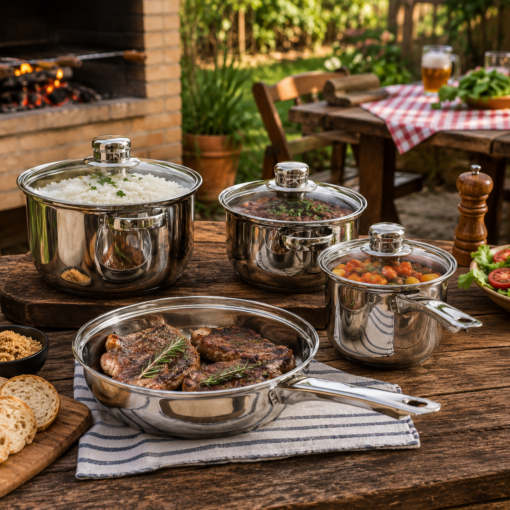 Jogo de Panelas Inox Gourmet 7 Peças com Tampa de Vidro