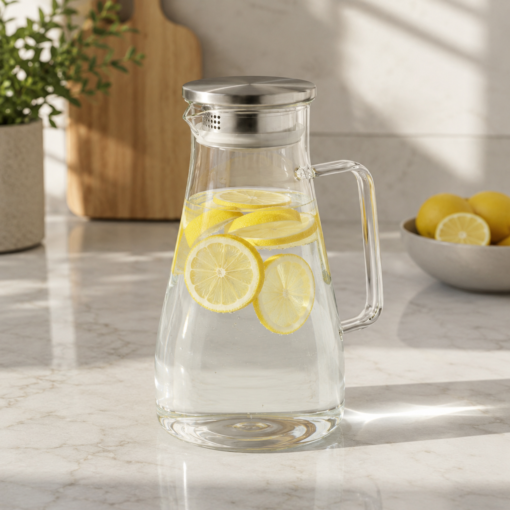 Jarra de Vidro Borossilicato 1,7L com Tampa Inox