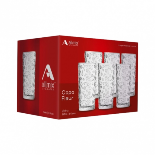 Jogo de Copos de Vidro Long Drink Fleur 360ml 6 Peças