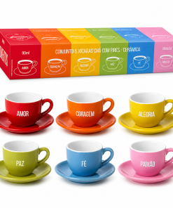 Jogo 6 Xícaras de Café com Pires Cerâmica 90ml
