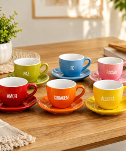 Jogo 6 Xícaras de Café com Pires Cerâmica 90ml