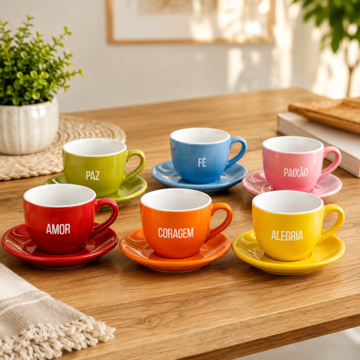 Jogo 6 Xícaras de Café com Pires Cerâmica 90ml