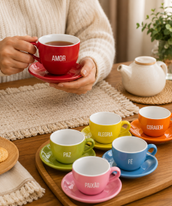 Jogo 6 Xícaras de Café com Pires Cerâmica 90ml