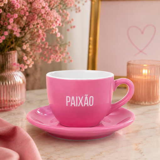 Jogo 6 Xícaras de Café com Pires Cerâmica 90ml