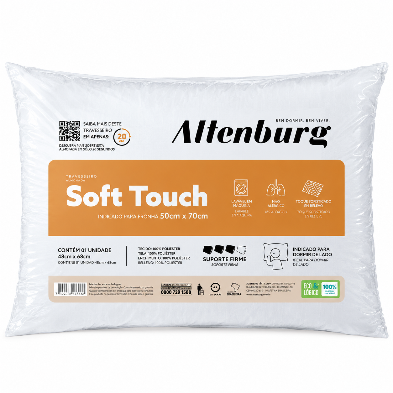 Travesseiro Soft Touch Infinity 48x68 cm Macio para Dormir