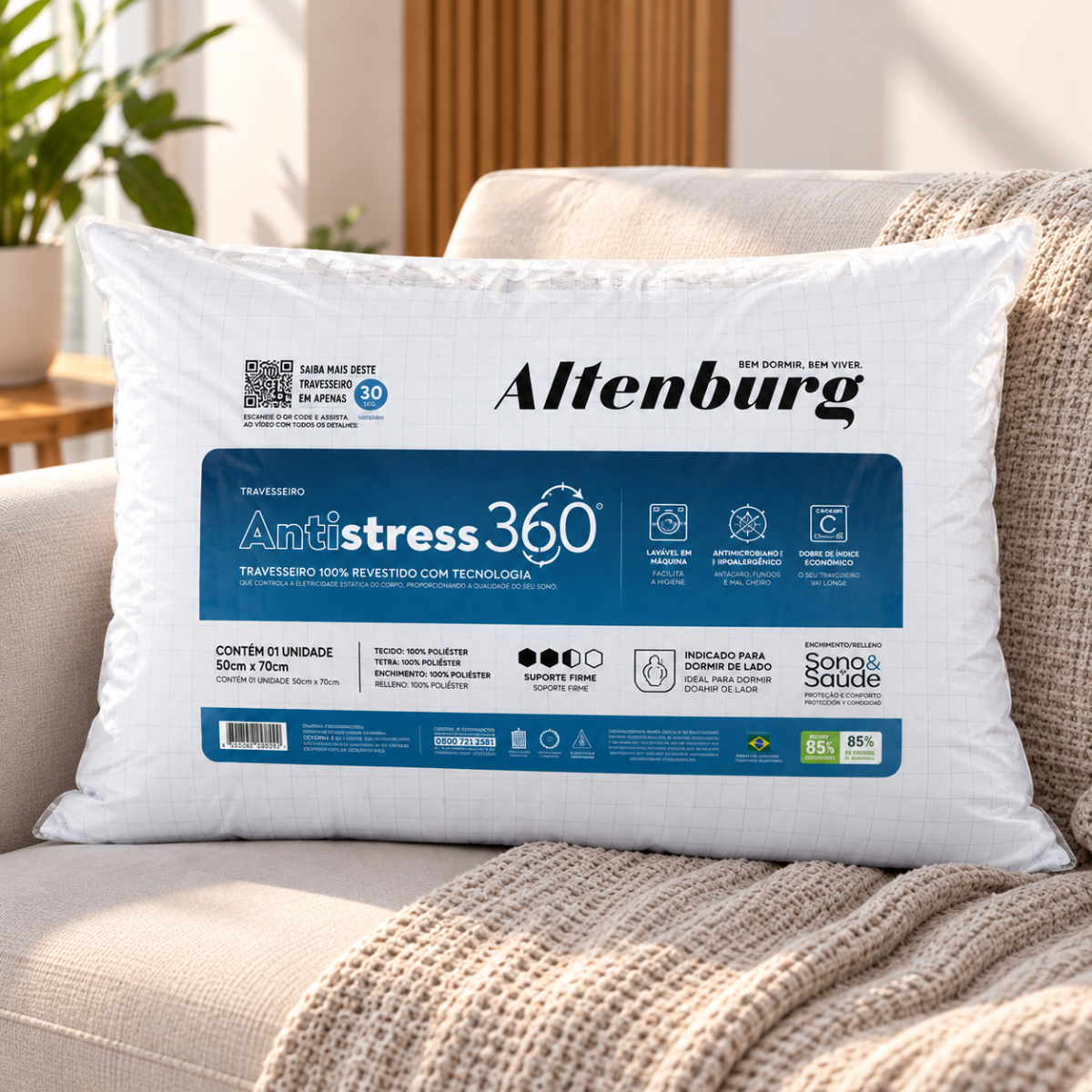 Travesseiro Antistress 360 50x70cm para Dormir